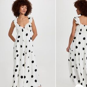 English factory Polka Dot Ruffle Tiered Maxi Dress - White/Black